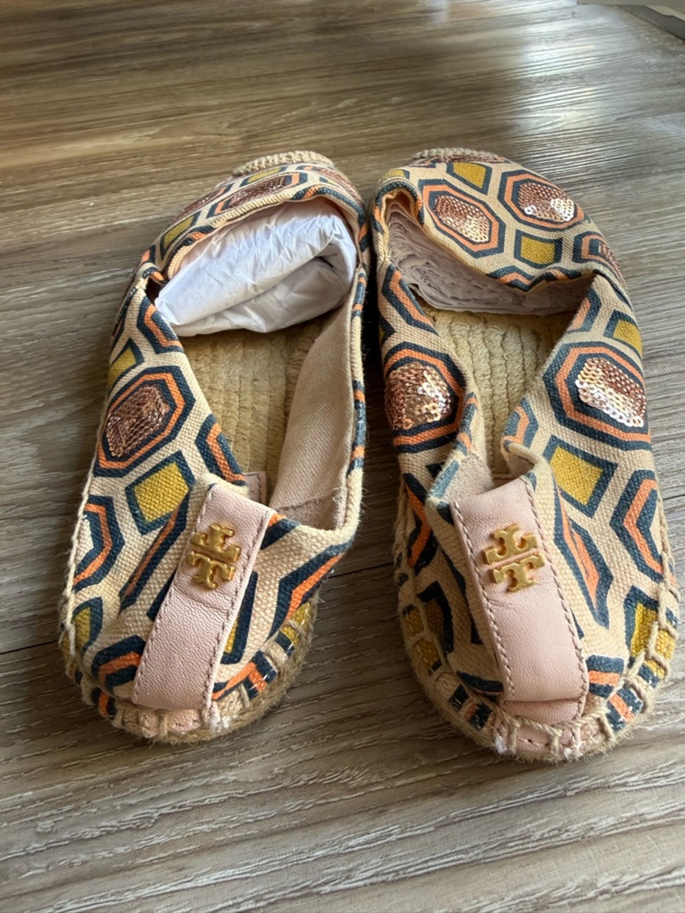 Tory Burch Kids Hexagon Print Slip-On Espadrilles in Pink, Yellow, Navy